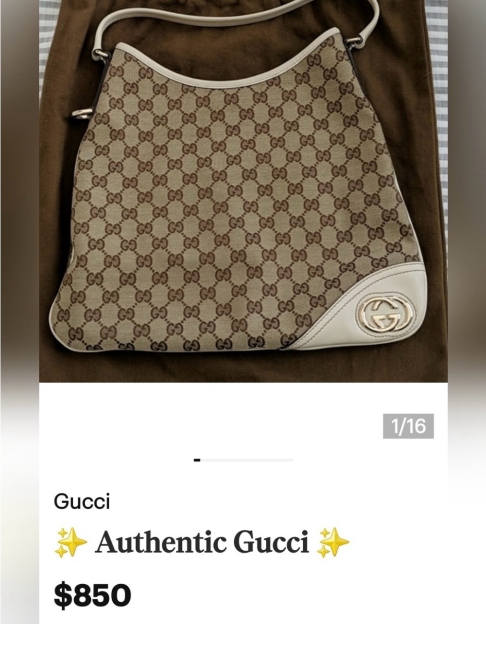 *Authentic* Gucci Beige Brown GG Canvas Shoulder Bag with Dark Brown Trim - Picture 13 of 14